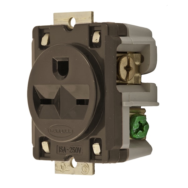 Straight Blade Receptacle, 6-15R, 15 A, 250V AC, 2 Pole, 3 Wire, Flush Mount, Grounded